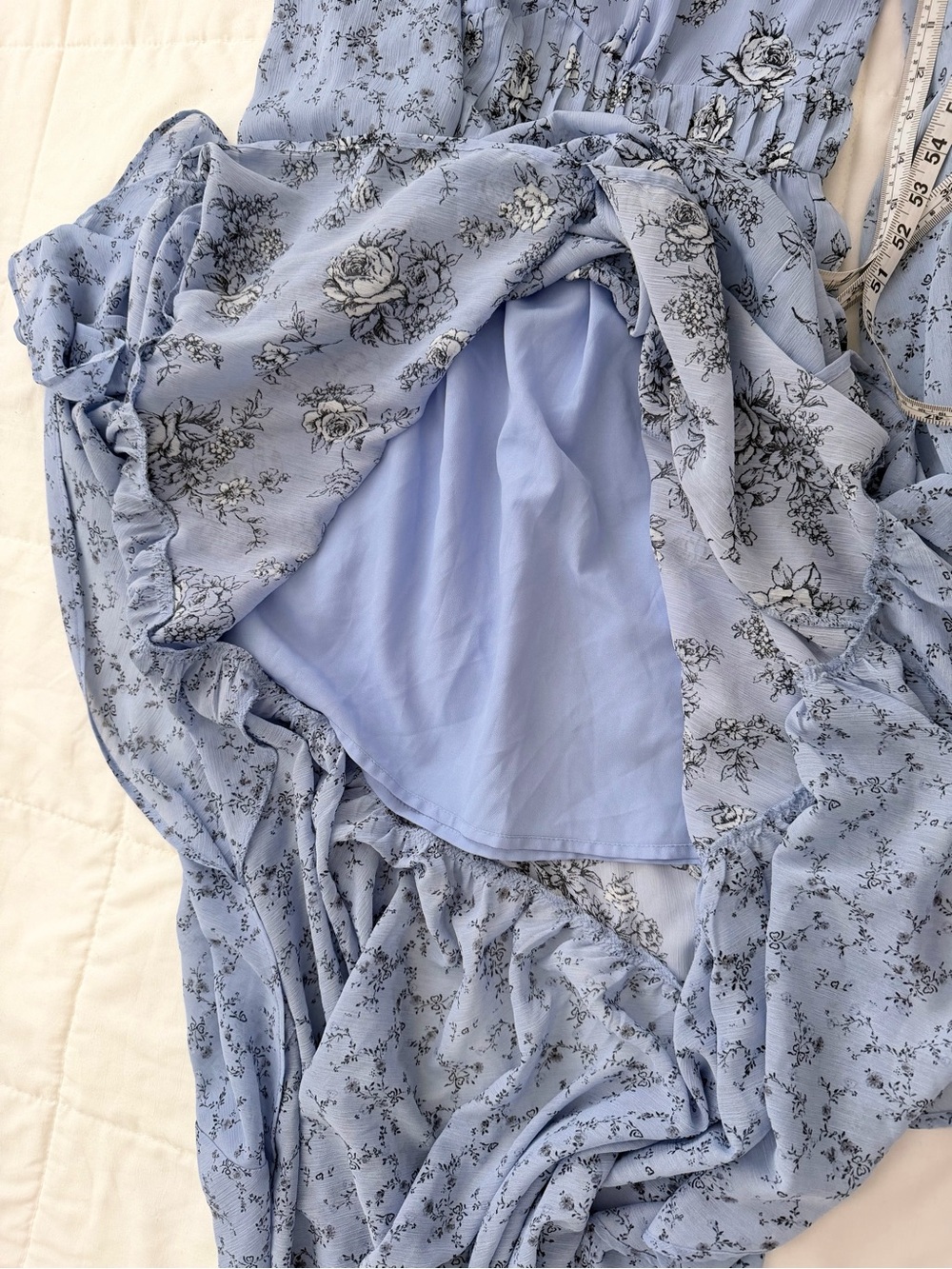 Forever 21 Light Blue Floral V-Neck Maxi Dress with Black Print - Picture 4 of 10